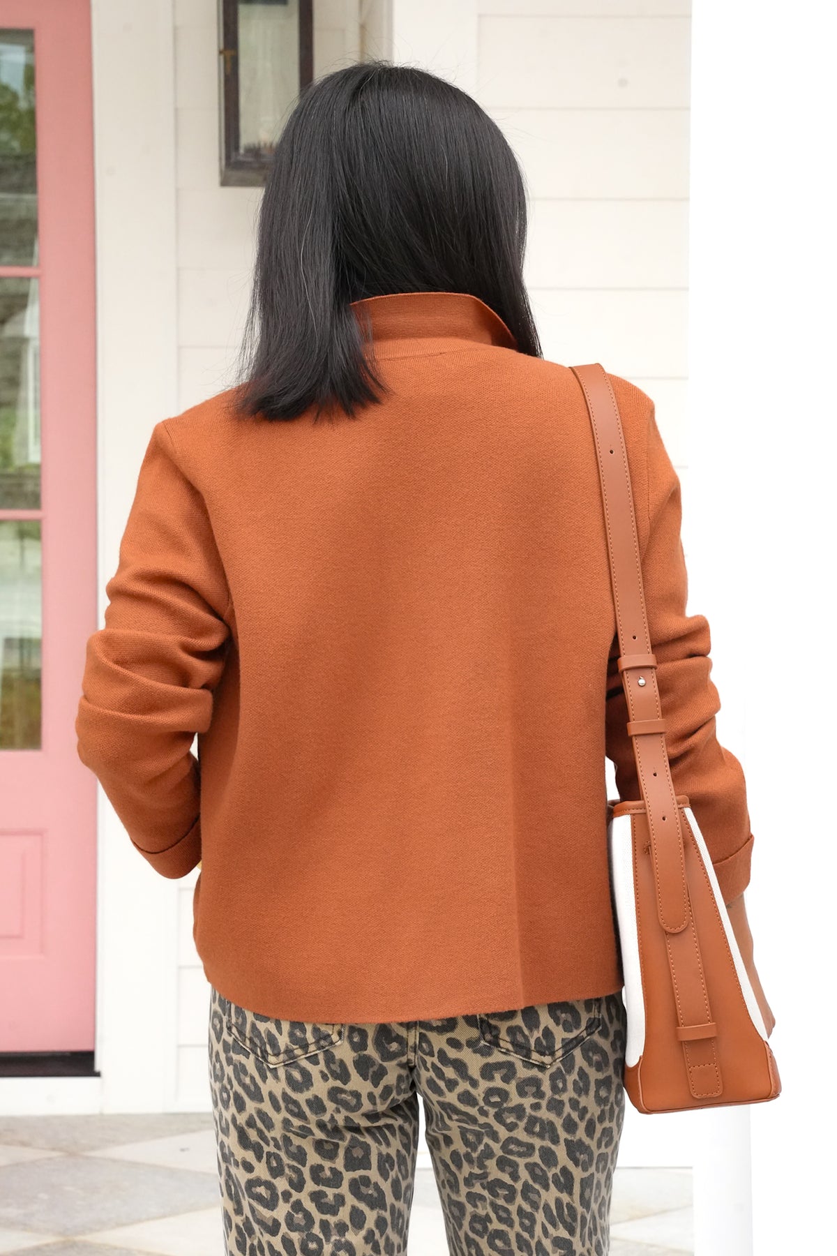 Plus/Reg Knit Long Sleeve Button Down Top - Freckled Poppy