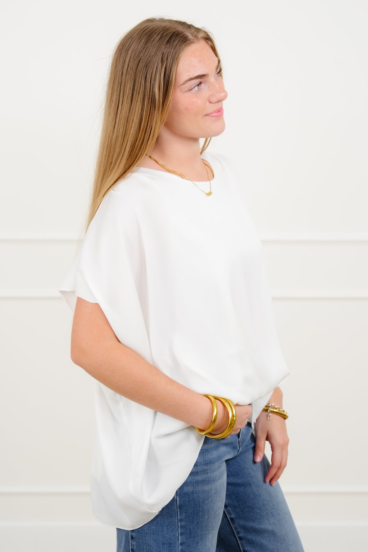 Plus/Reg White Short Sleeve Round Neck Top - Freckled Poppy