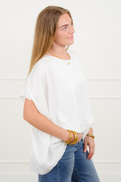 Plus/Reg White Short Sleeve Round Neck Top - Freckled Poppy