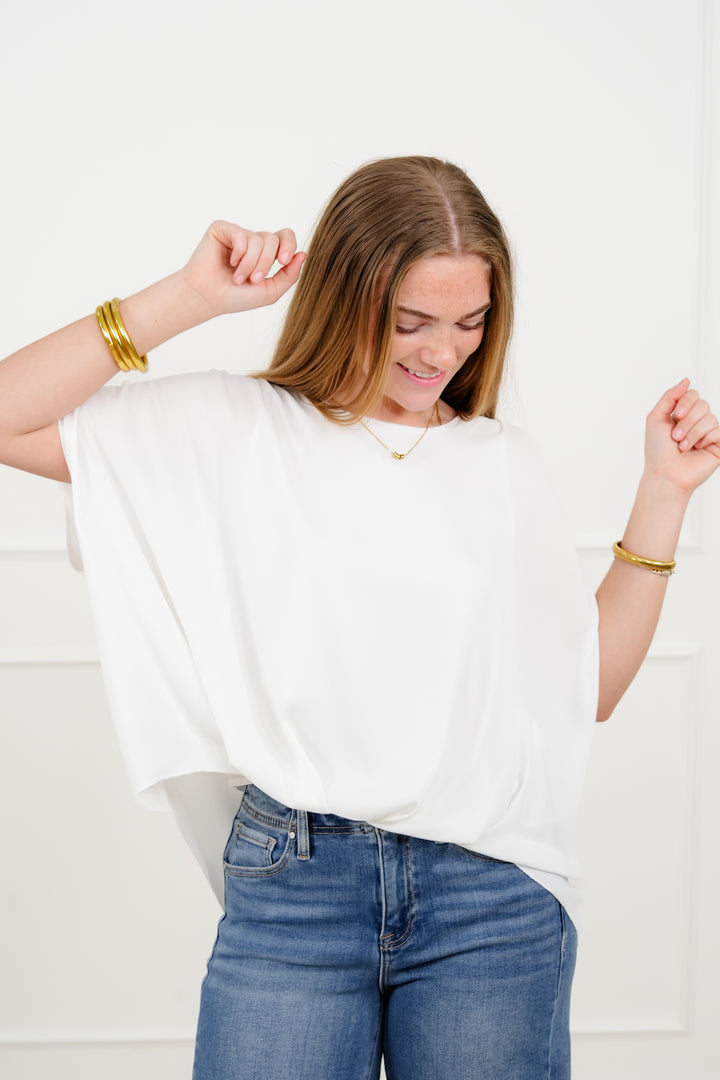 Plus/Reg White Short Sleeve Round Neck Top - Freckled Poppy
