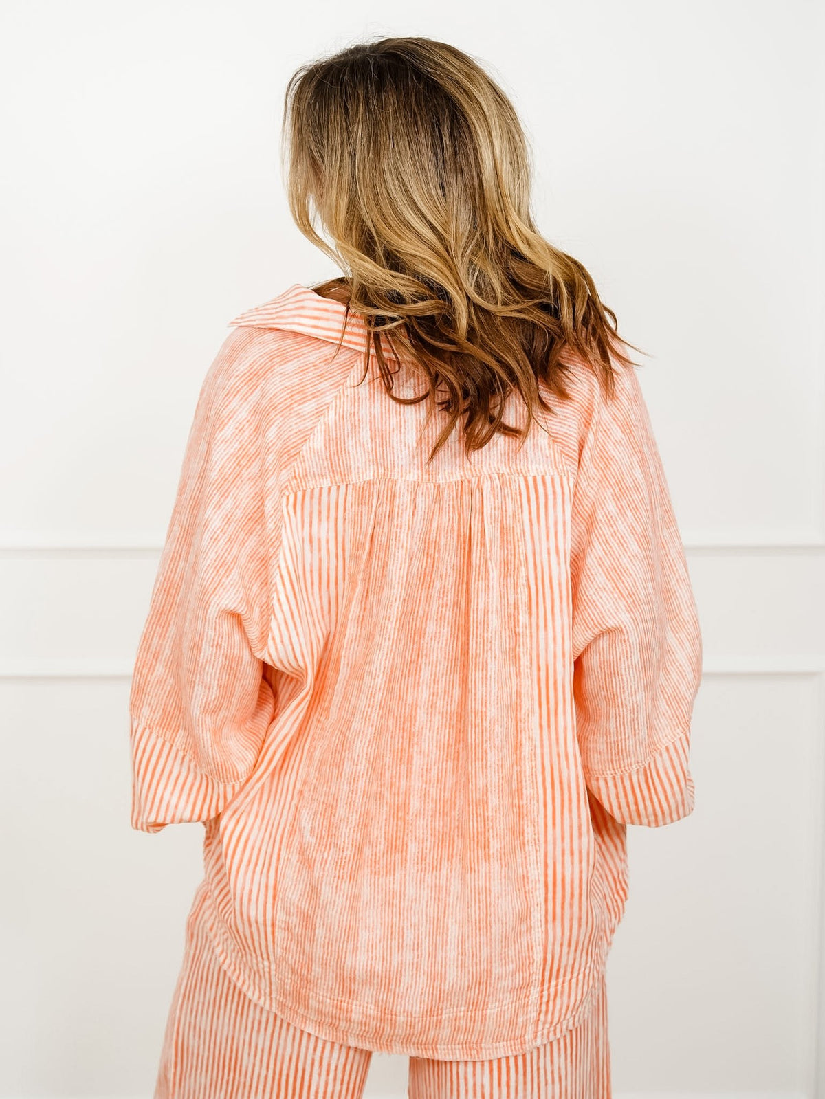 POL Stripe Long Sleeve Button Up Top - Freckled Poppy