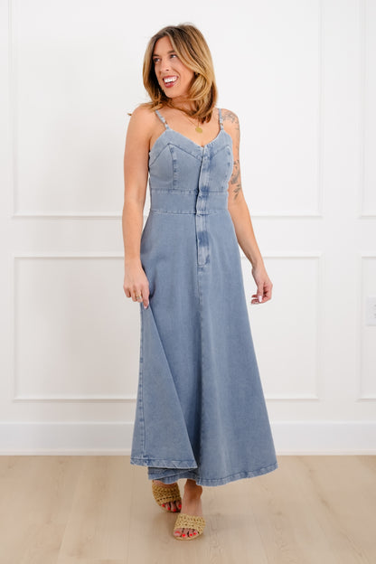 Medium Wash Sleeveless A-Line Maxi Dress - Freckled Poppy