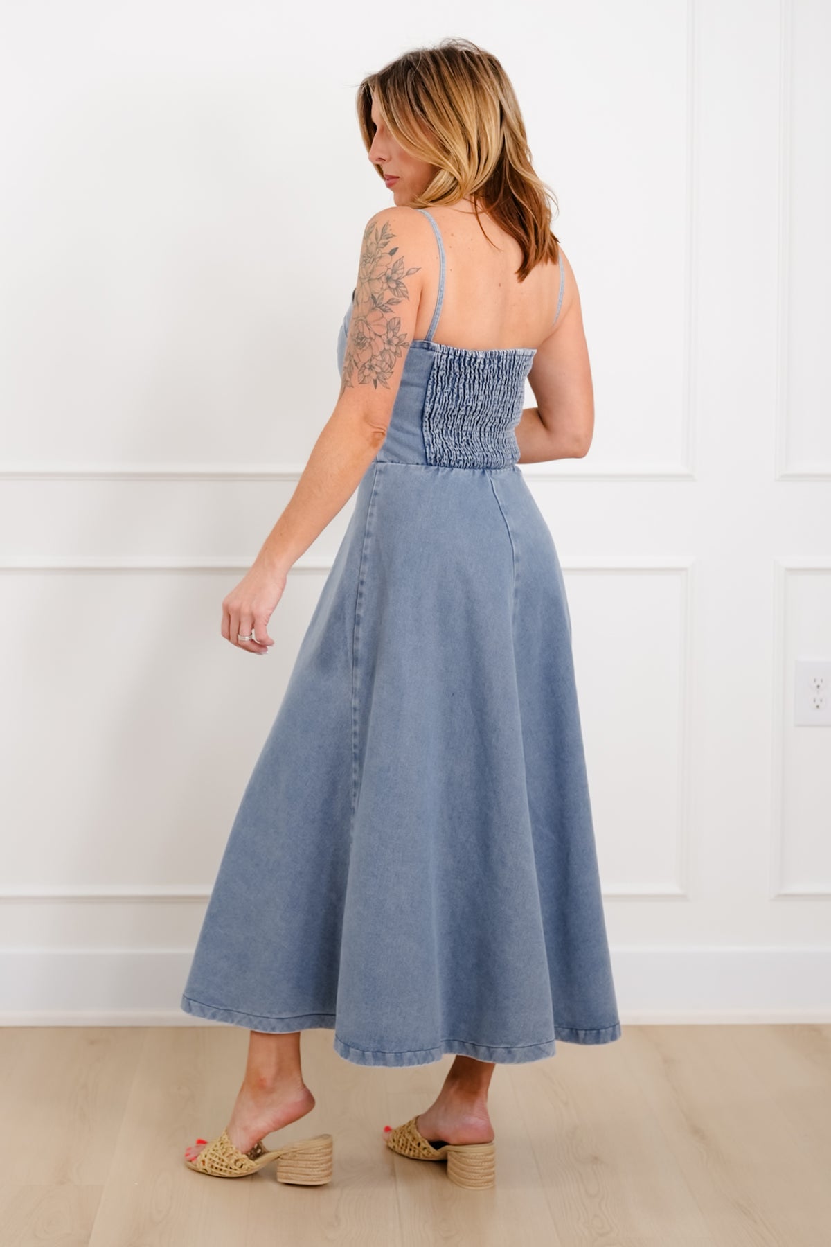 Medium Wash Sleeveless A-Line Maxi Dress - Freckled Poppy