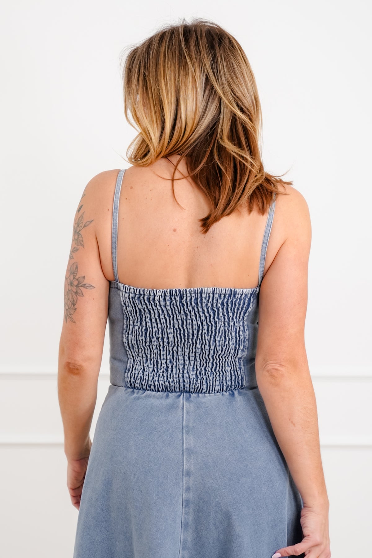 Medium Wash Sleeveless A-Line Maxi Dress - Freckled Poppy