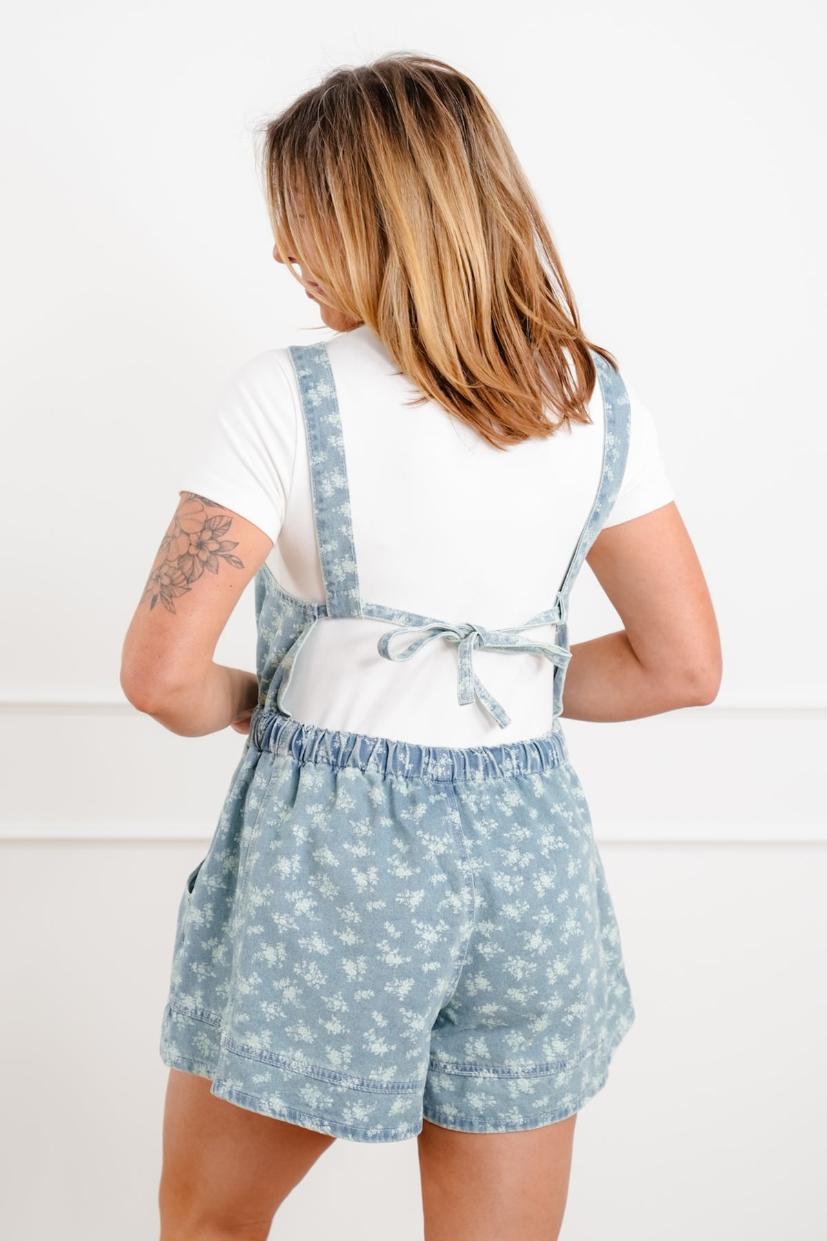 Washed Floral Print Sleeveless Romper - Freckled Poppy