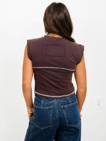 POL Cotton Blend Sleeveless Studded Crop Top with Stitch Detail - Freckled Poppy