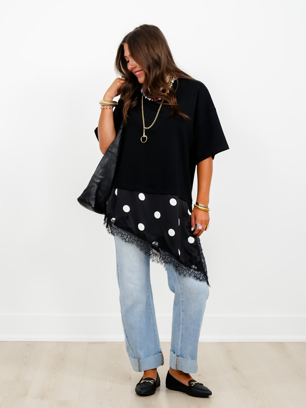 Short Sleeve Asymmetrical Polka Dot Detail - Freckled Poppy