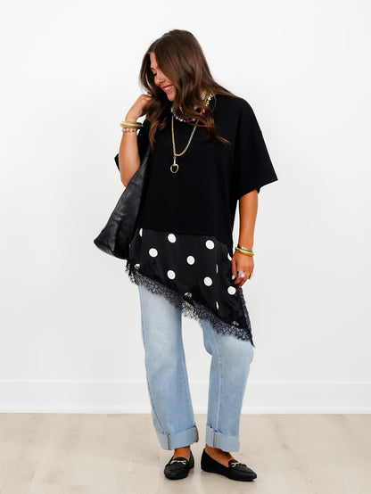 Short Sleeve Asymmetrical Polka Dot Detail - Freckled Poppy