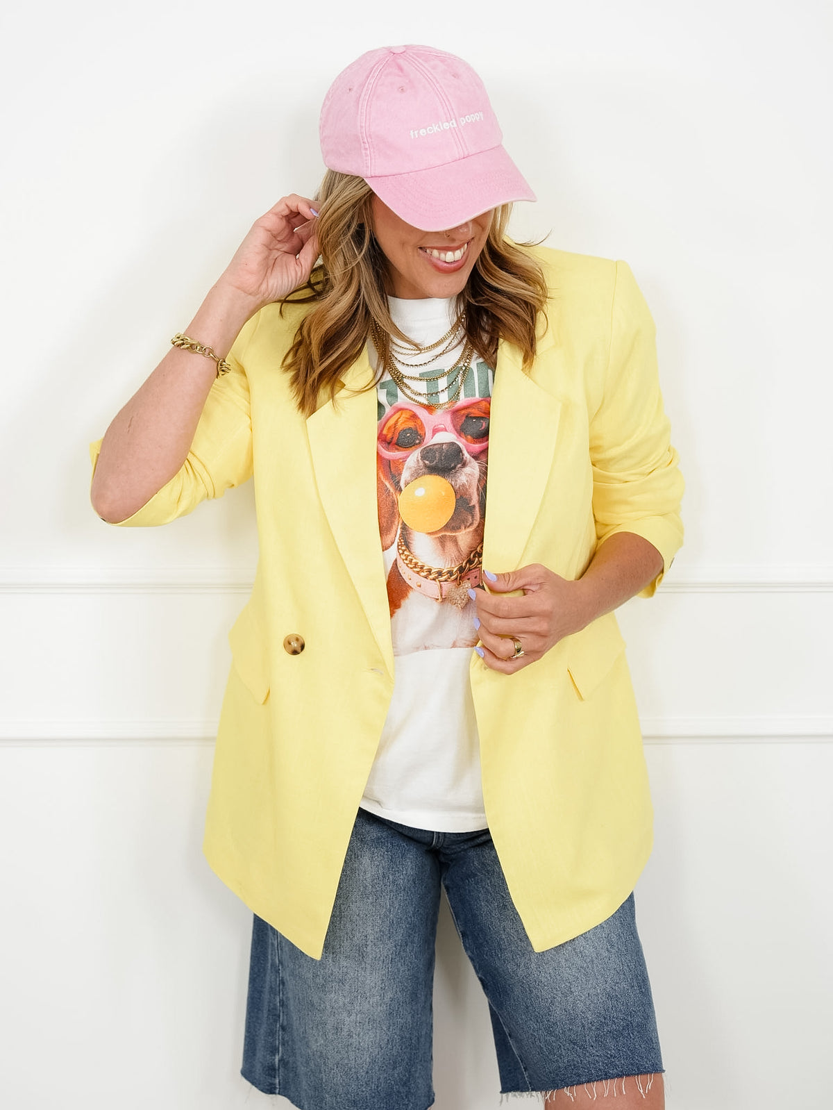 Linen Blend Long Sleeve Double Breast Blazer - Freckled Poppy