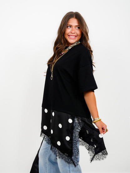 Short Sleeve Asymmetrical Polka Dot Detail - Freckled Poppy