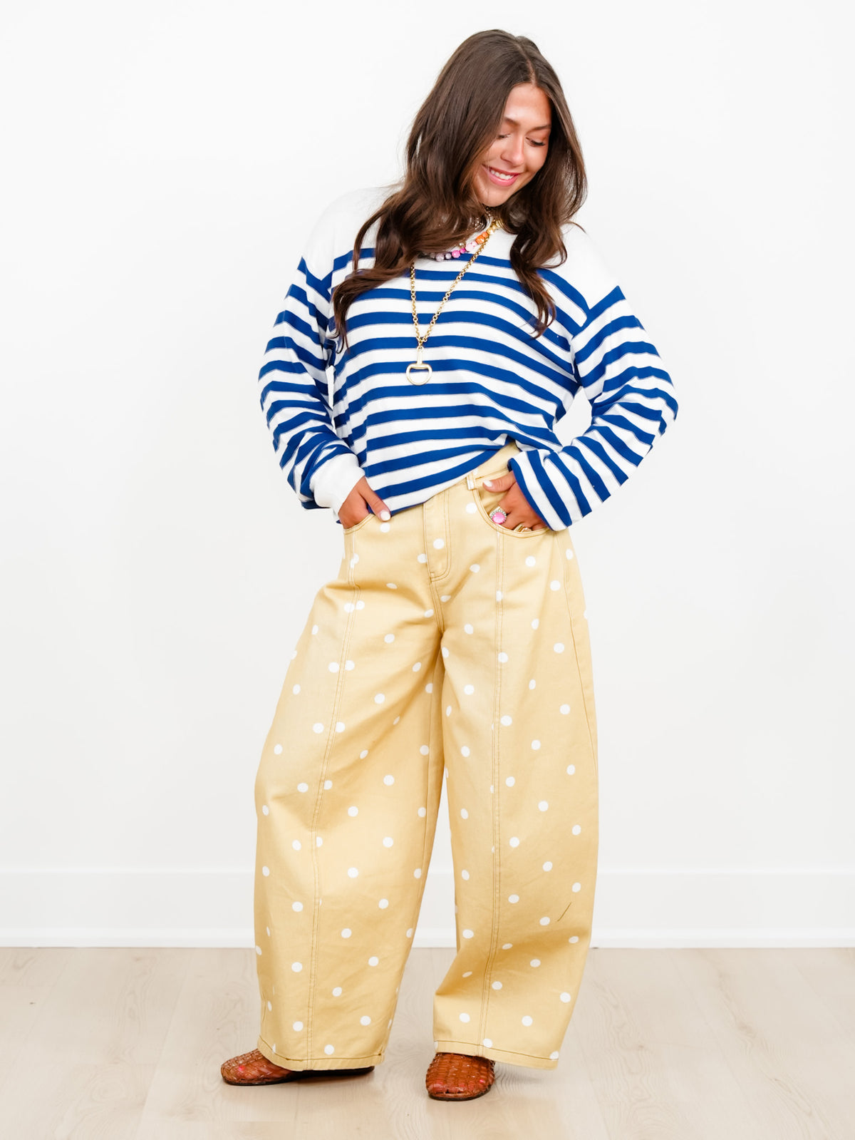 Stripe Boat Neck Long Sleeve Pullover Sweater - Freckled Poppy