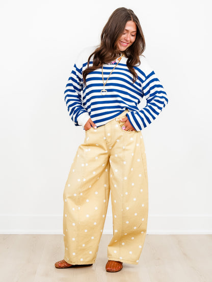 Stripe Boat Neck Long Sleeve Pullover Sweater - Freckled Poppy