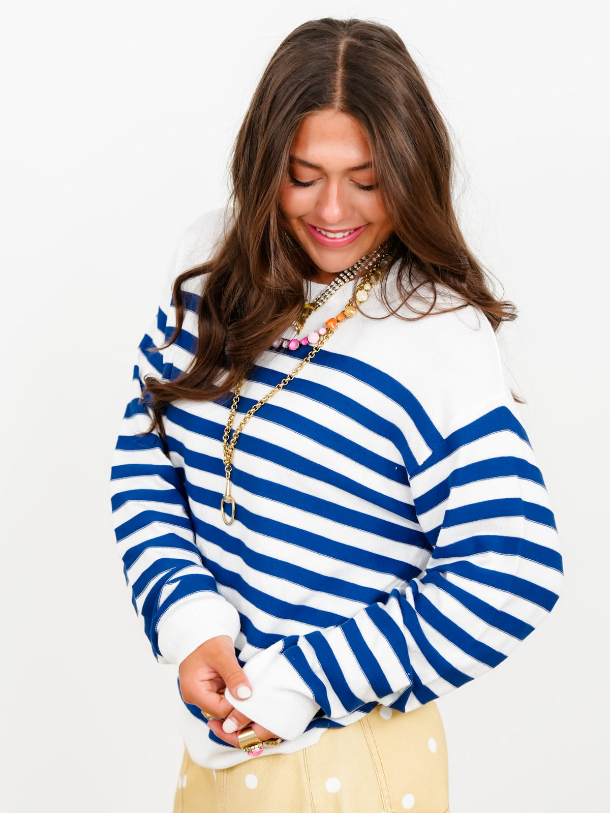 Stripe Boat Neck Long Sleeve Pullover Sweater - Freckled Poppy