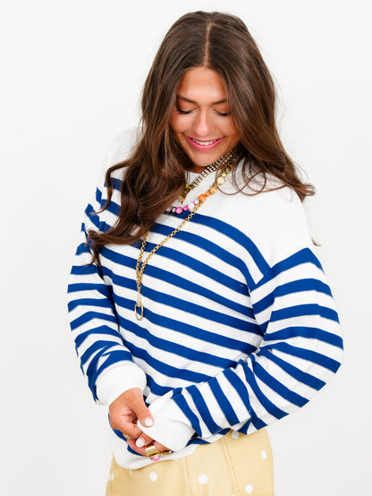 Stripe Boat Neck Long Sleeve Pullover Sweater - Freckled Poppy
