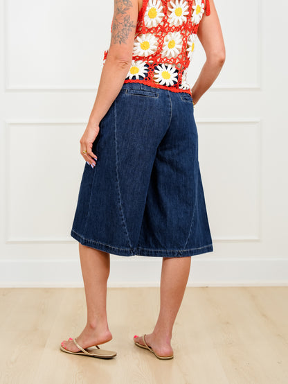 Dark Wash Wide Leg Long Shorts - Freckled Poppy