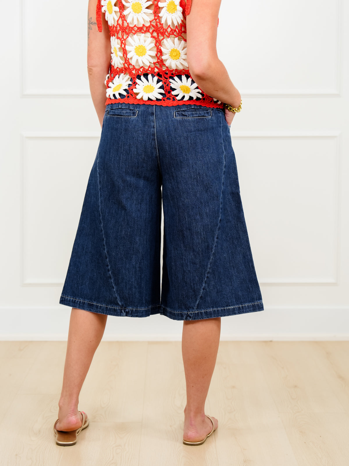 Dark Wash Wide Leg Long Shorts - Freckled Poppy