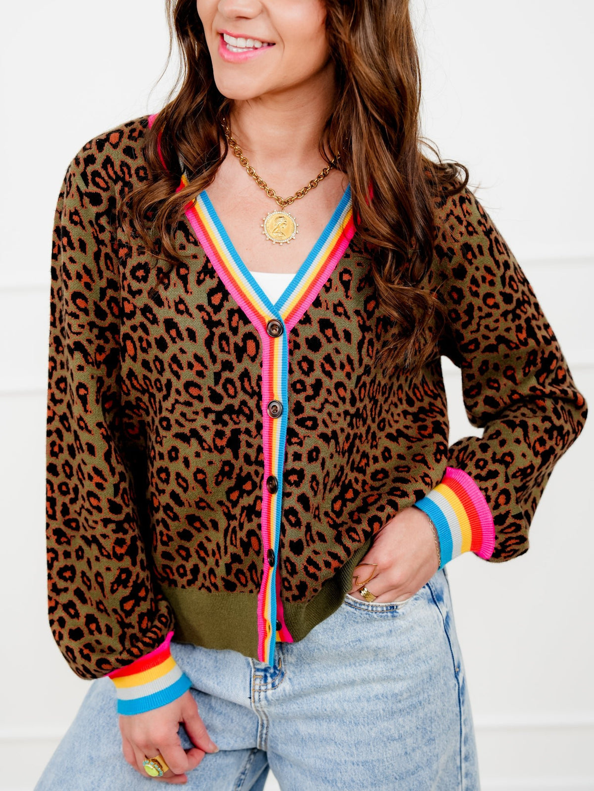 Restock! Leopard Long Sleeve Button Down Cardigan - Freckled Poppy