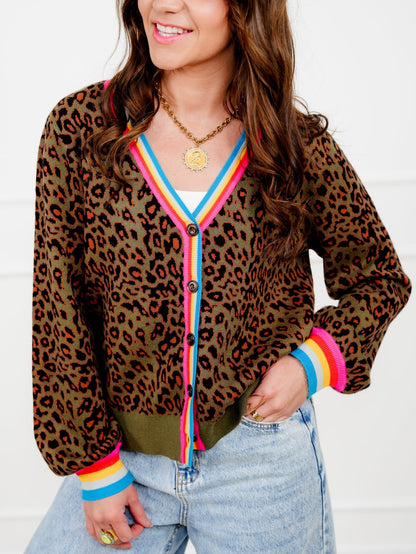Restock! Leopard Long Sleeve Button Down Cardigan - Freckled Poppy