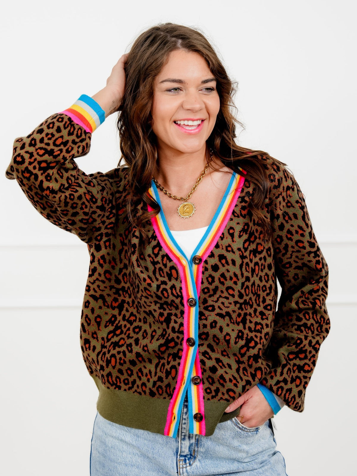 Restock! Leopard Long Sleeve Button Down Cardigan - Freckled Poppy