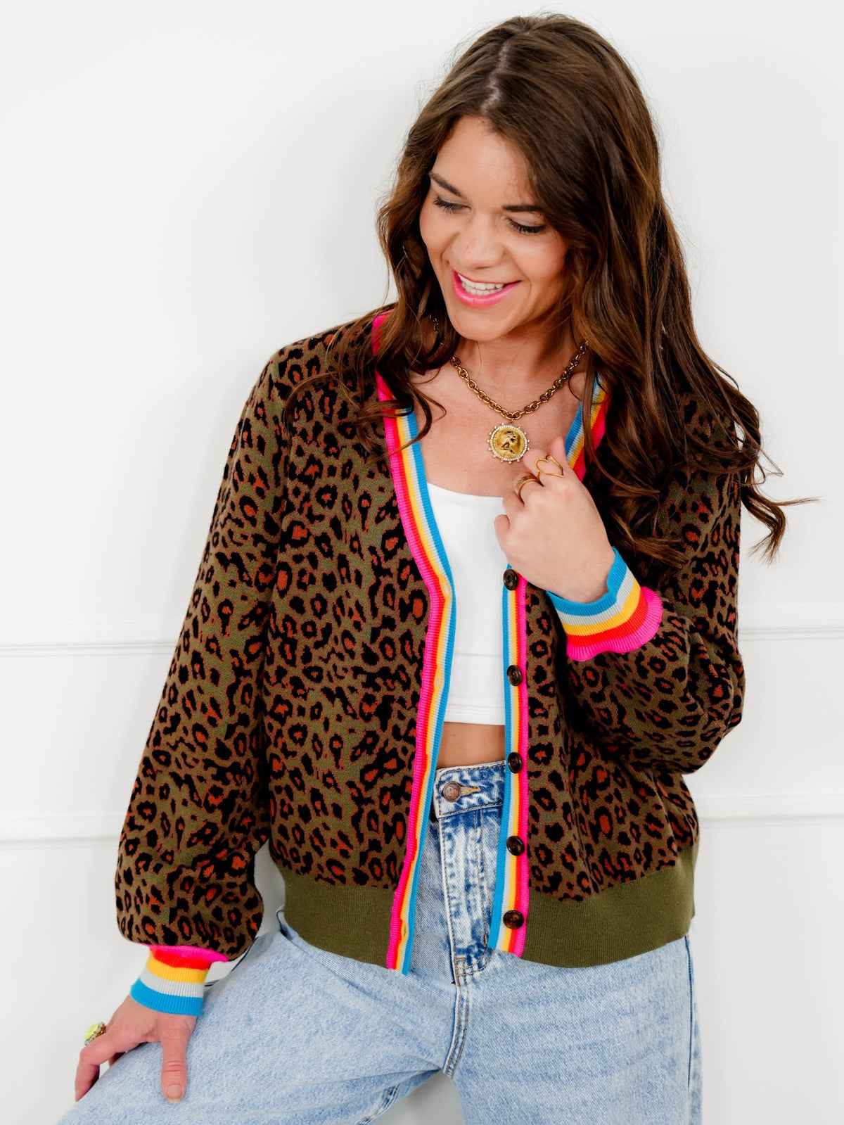 Restock! Leopard Long Sleeve Button Down Cardigan - Freckled Poppy