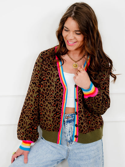 Restock! Leopard Long Sleeve Button Down Cardigan - Freckled Poppy