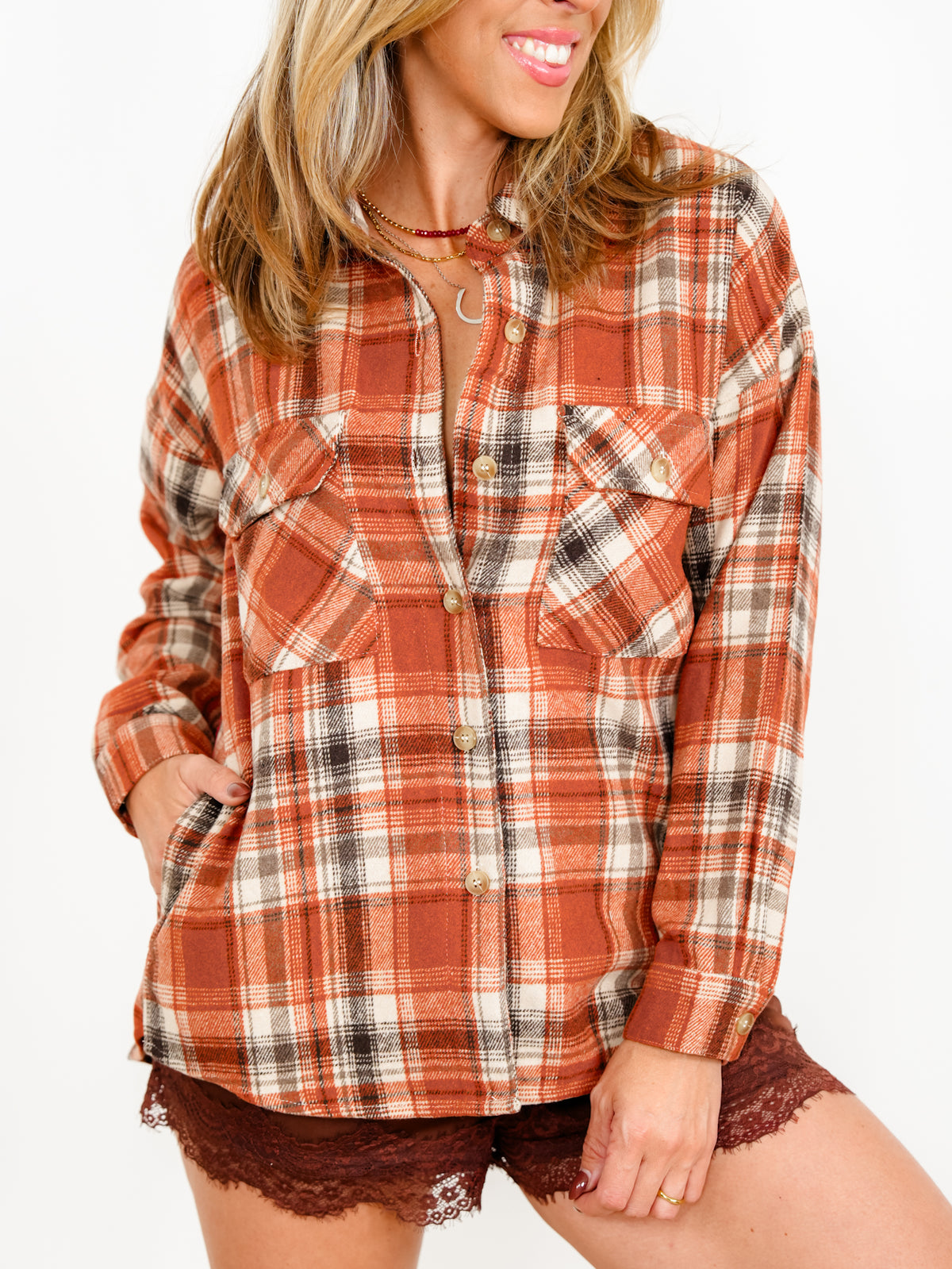 Plaid Flannel Long Sleeve Button Down Shacket