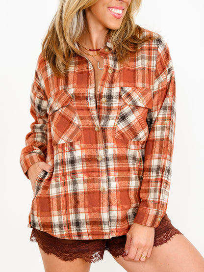 Plaid Flannel Long Sleeve Button Down Shacket