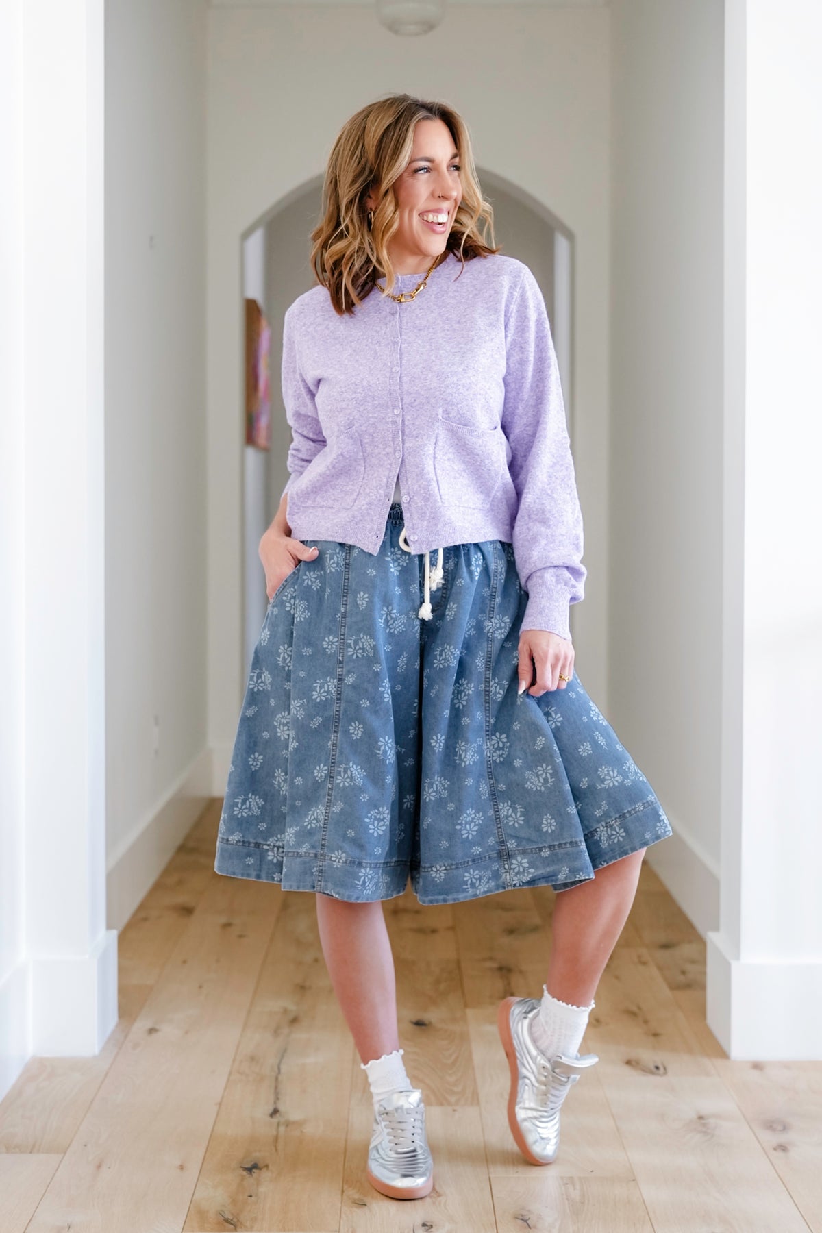 Floral Print Elastic Waist Wide Leg Shorts - Freckled Poppy