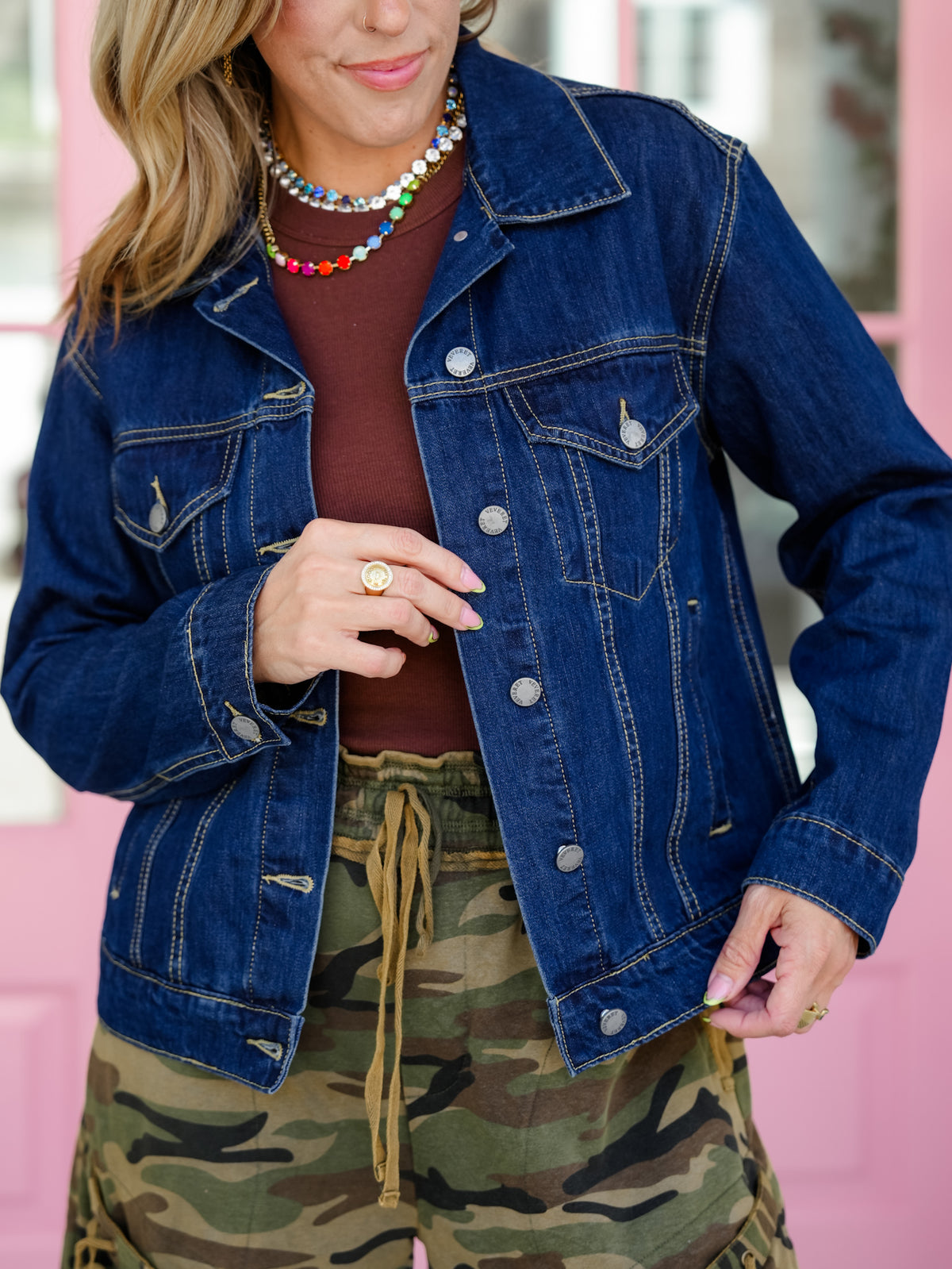 Dark Wash Long Sleeve Button Down Jacket - Freckled Poppy