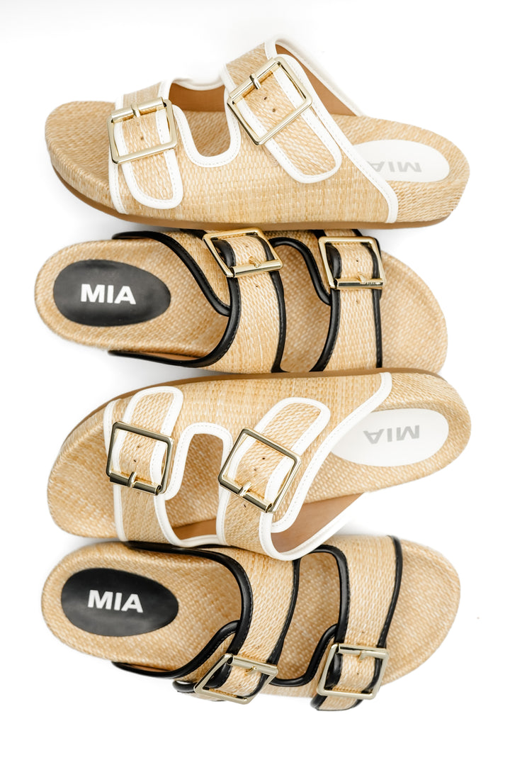 MIA Woven Raffia Double Buckle Slide - Freckled Poppy