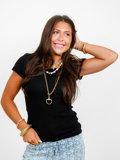 Restock! Door Buster! Plus/Reg Solid Basic Short Sleeve Round Neck Top - Freckled Poppy
