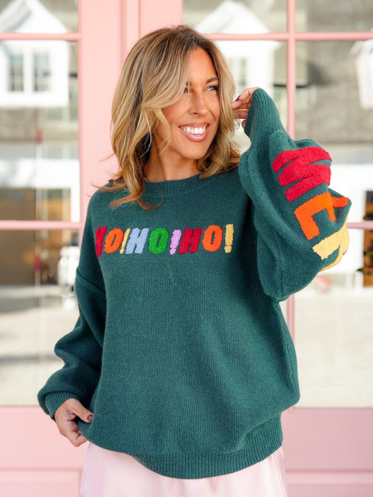 Long Sleeve "Ho Ho Ho, Merry Christmas" Pullover Sweater - Freckled Poppy