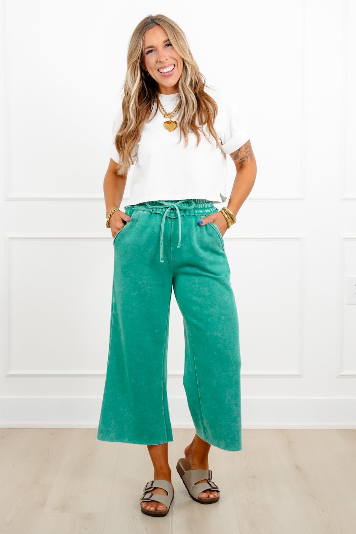 Door Buster! Zenana Acid Wash Fleece Palazzo Sweatpants with Pockets - Freckled Poppy