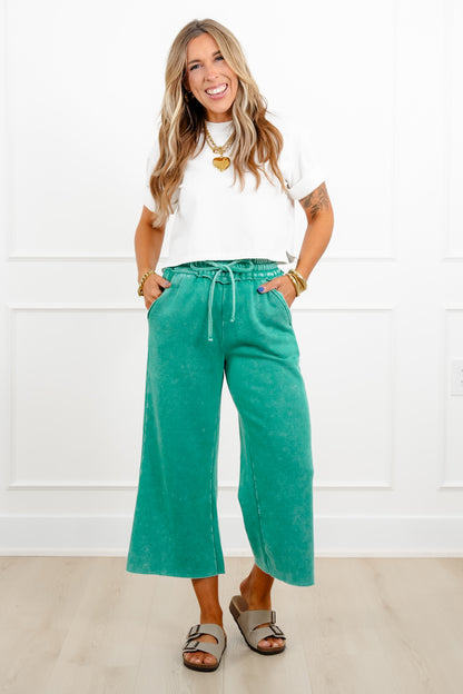 Door Buster! Zenana Acid Wash Fleece Palazzo Sweatpants with Pockets - Freckled Poppy