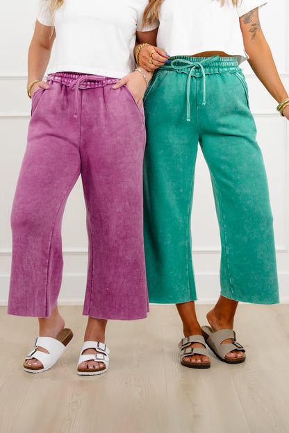Door Buster! Zenana Acid Wash Fleece Palazzo Sweatpants with Pockets - Freckled Poppy
