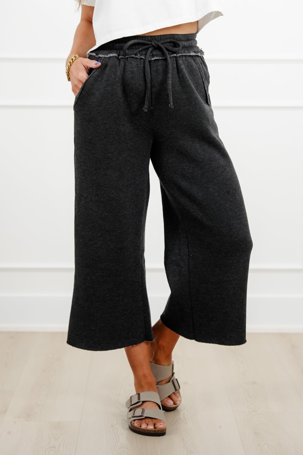 Door Buster! Zenana Acid Wash Fleece Palazzo Sweatpants with Pockets - Freckled Poppy