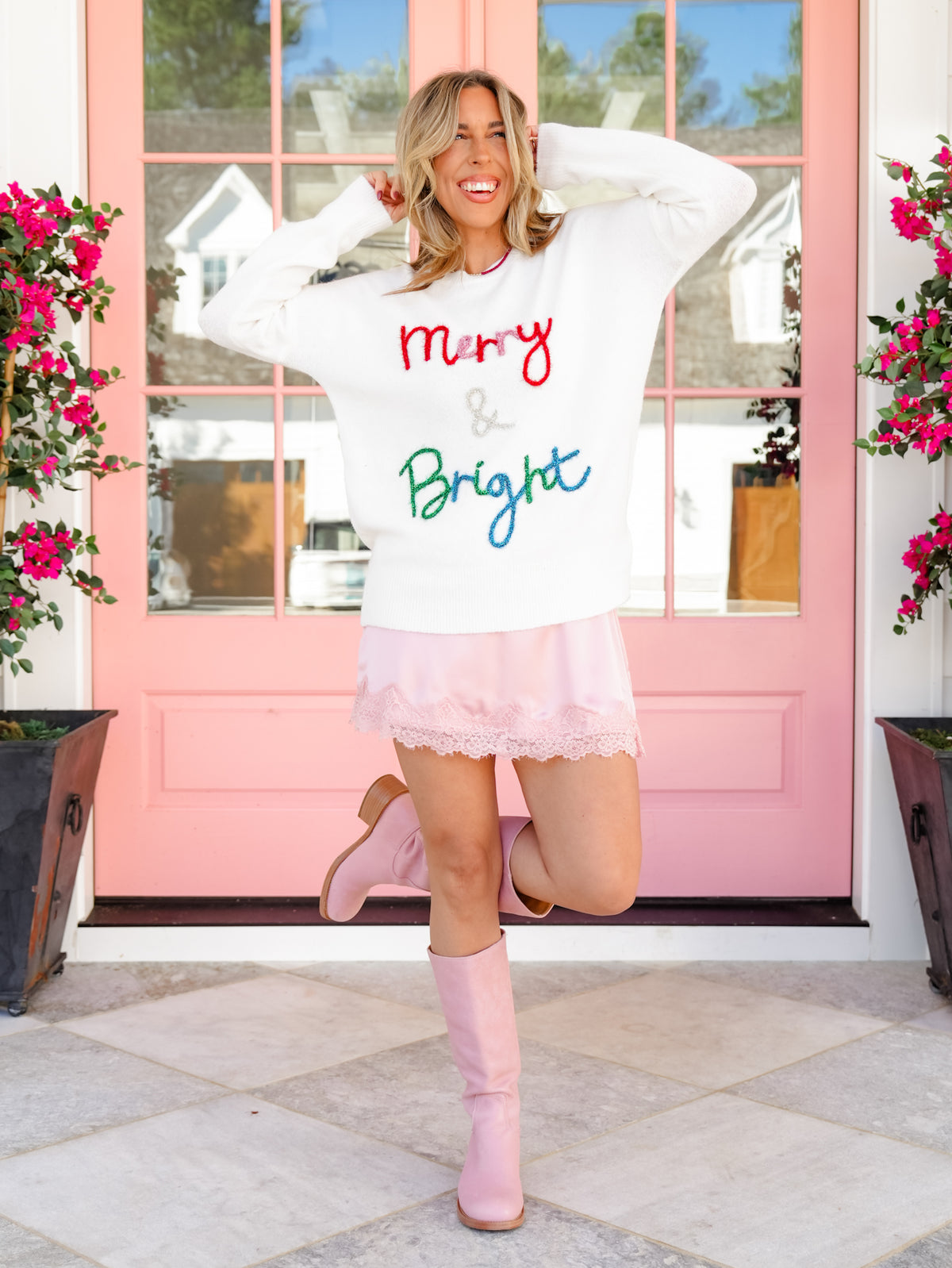 Long Sleeve Tinsel Merry & Bright Pullover Sweater