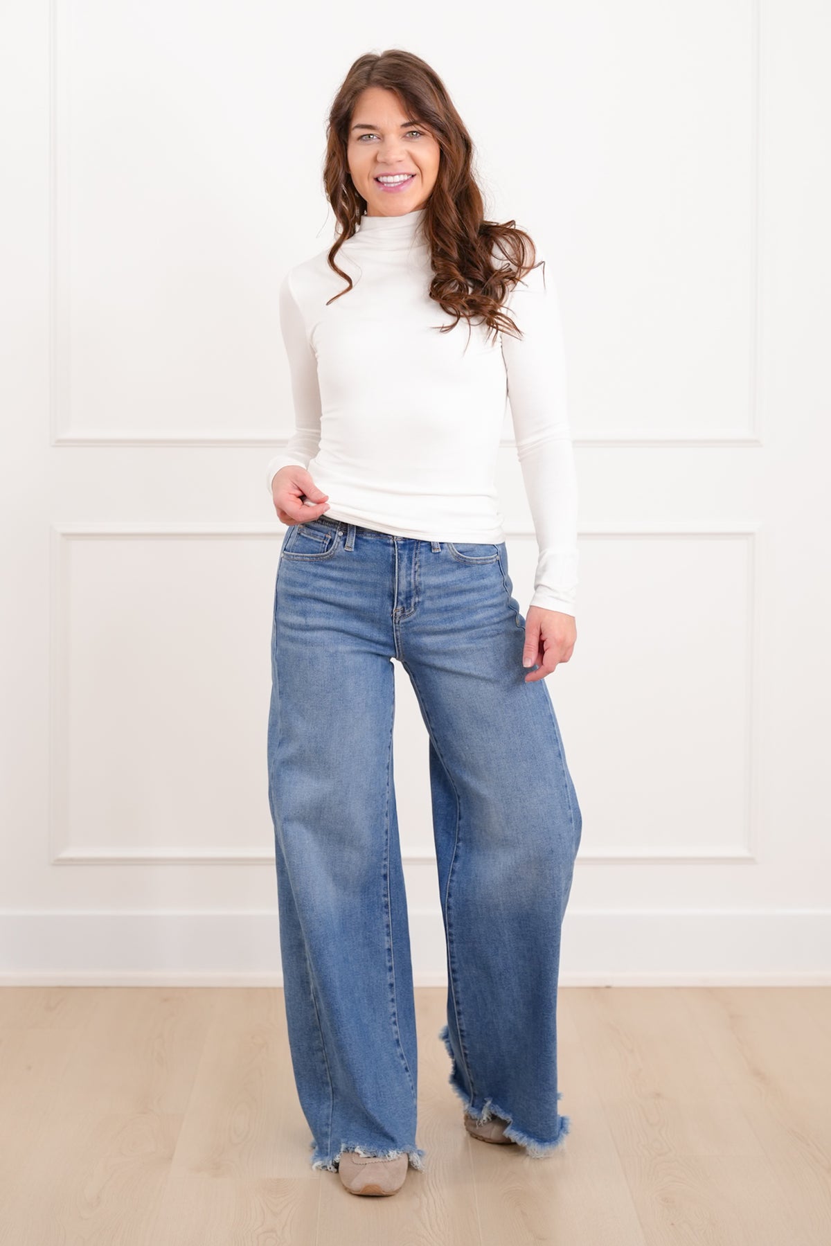 Solid Long Sleeve Mock Neck Top