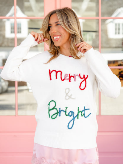 Long Sleeve Tinsel Merry & Bright Pullover Sweater