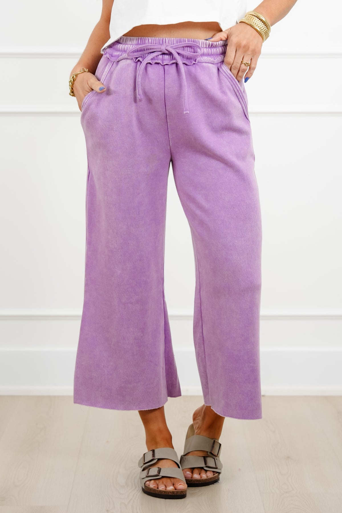 Door Buster! Zenana Acid Wash Fleece Palazzo Sweatpants with Pockets - Freckled Poppy