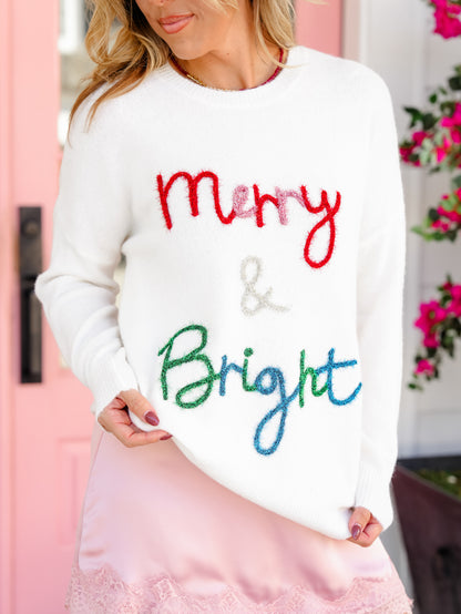 Long Sleeve Tinsel Merry & Bright Pullover Sweater