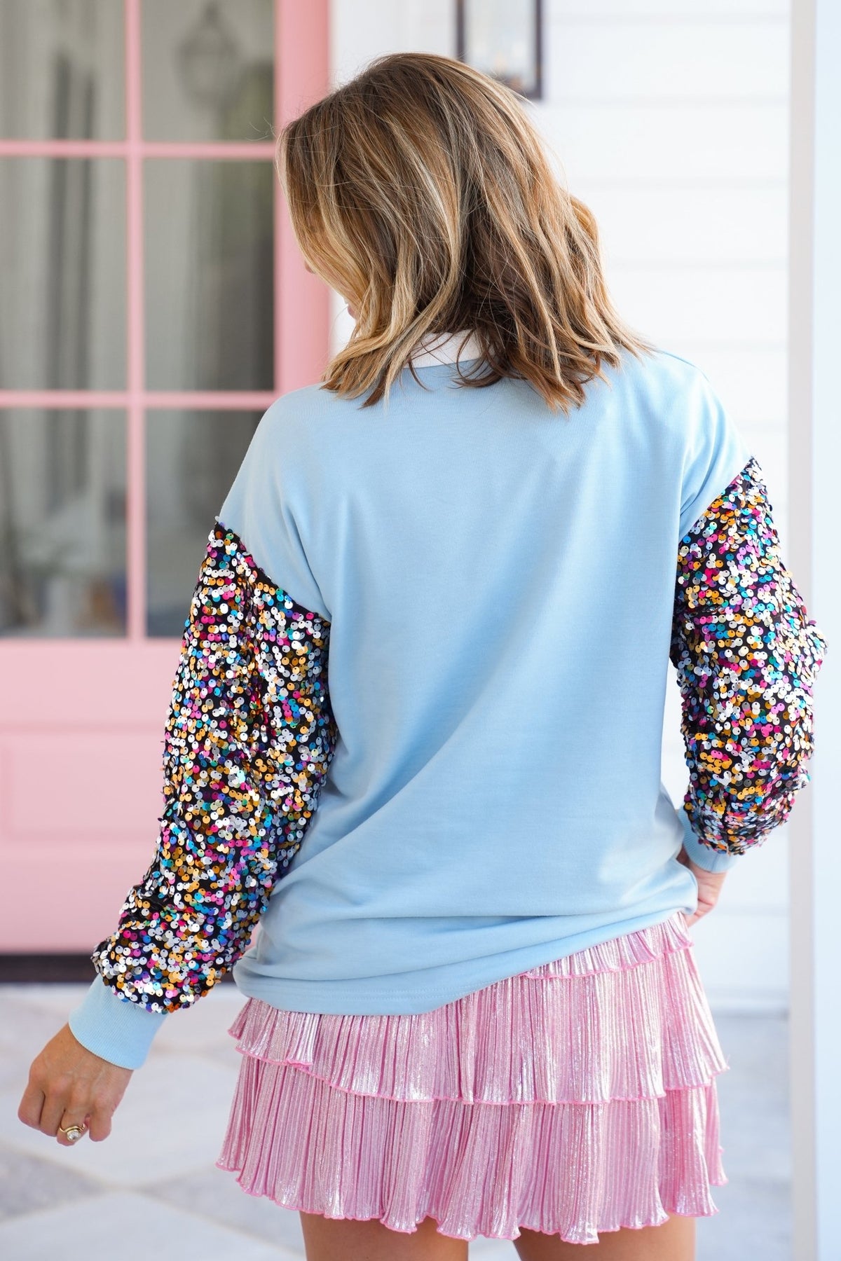 Plus/Reg Long Sequin Sleeve Nutcracker Sweatshirt - Freckled Poppy