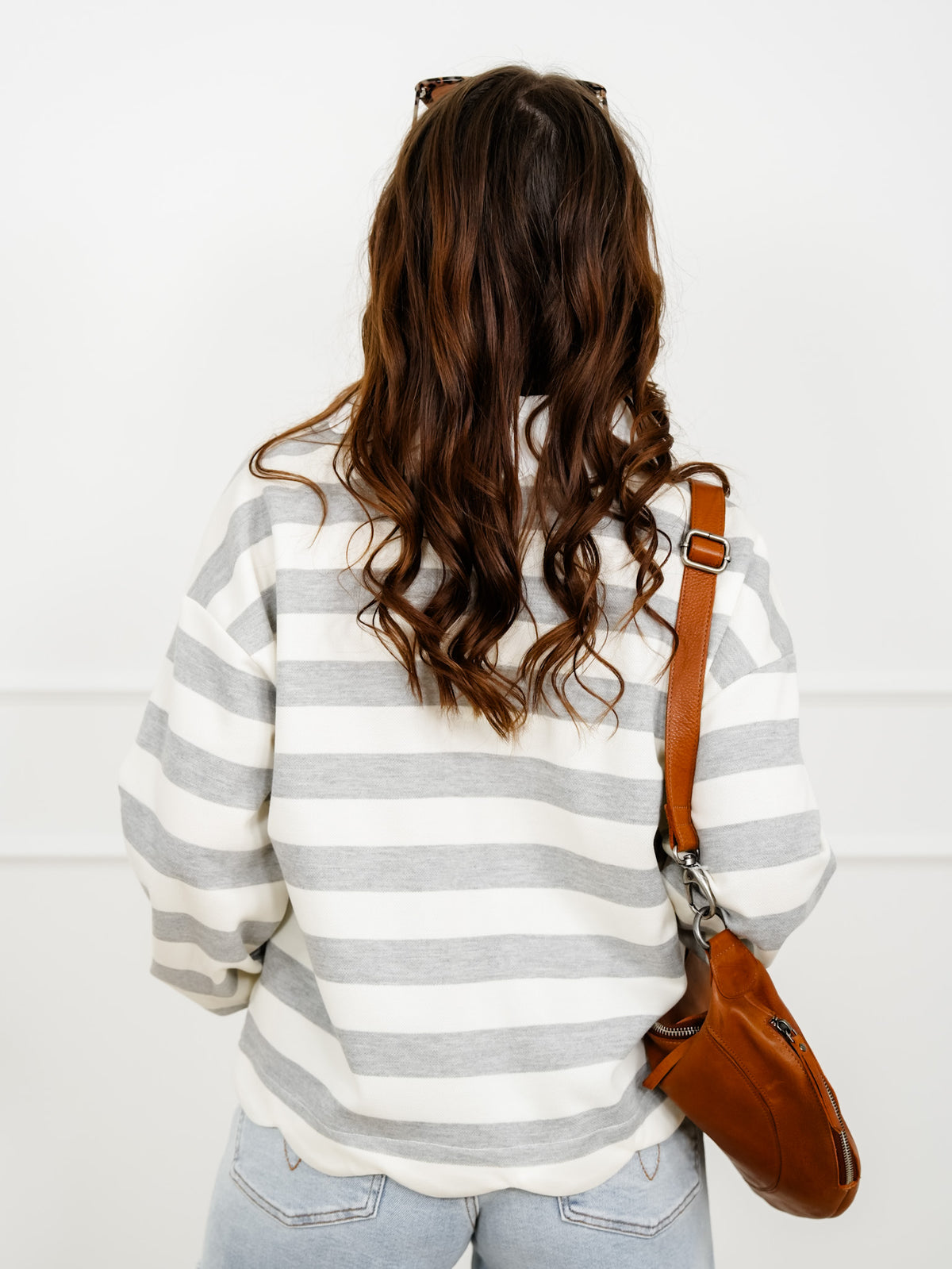 Stripe Long Sleeve Knit Top with Scalloped Detail - Freckled Poppy