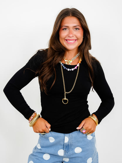 Restock! Door Buster! Plus/Reg Ribbed Knit Long Sleeve Crew Neck Top - Freckled Poppy