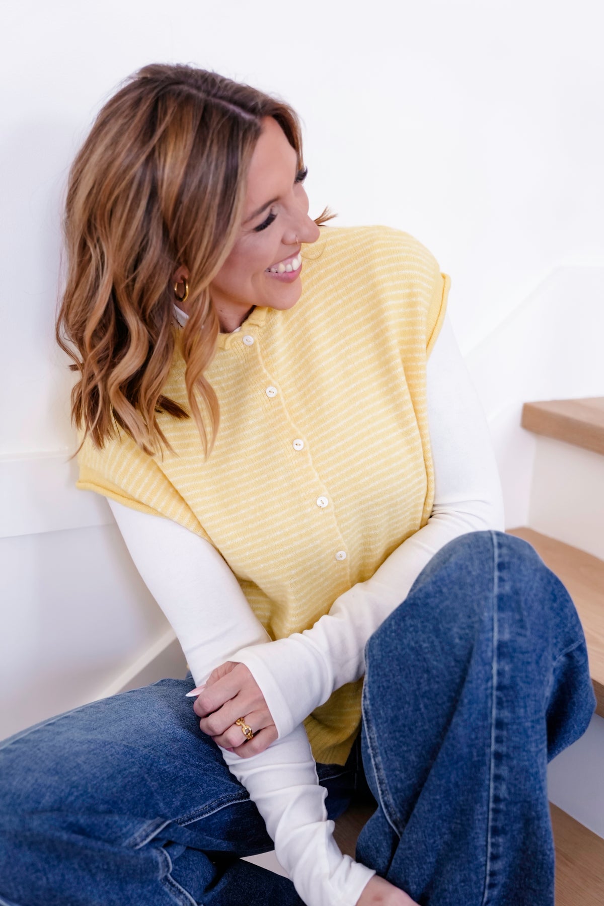 Stripe Button Down Sweater Vest - Freckled Poppy