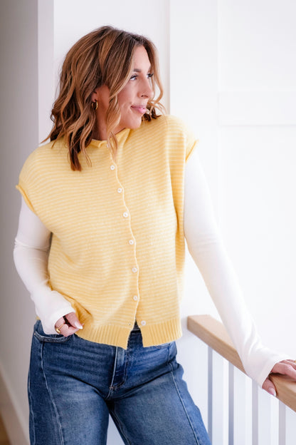 Stripe Button Down Sweater Vest - Freckled Poppy