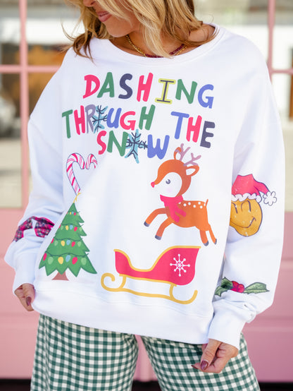 "Dashing Through the Snow" Whimsical Christmas Graphic Sweatshirt