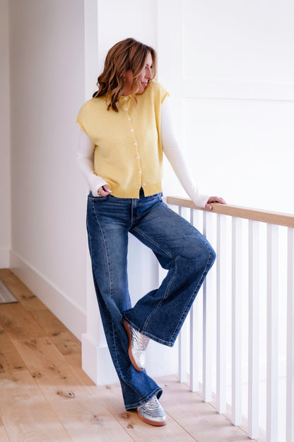 Stripe Button Down Sweater Vest - Freckled Poppy