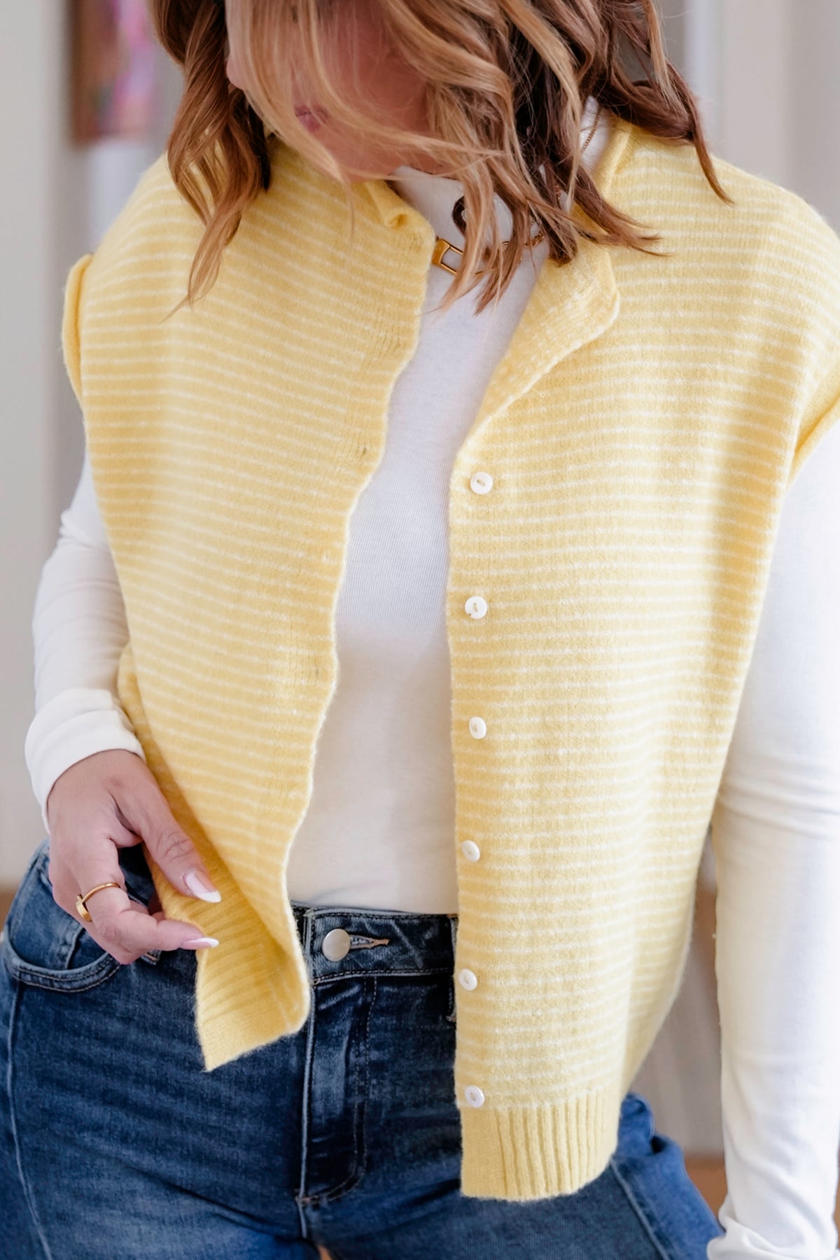 Stripe Button Down Sweater Vest - Freckled Poppy