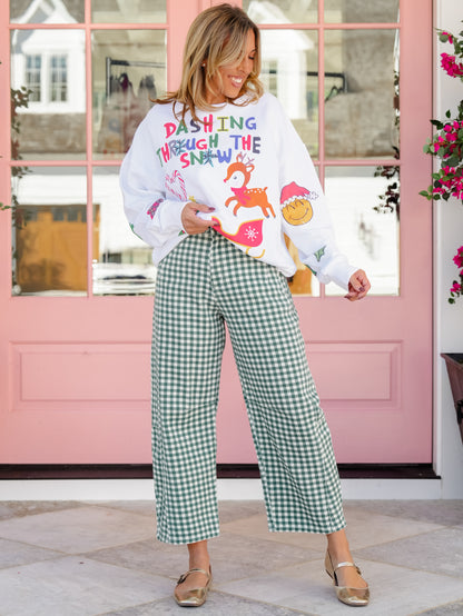Hunter Green Gingham Print High Waist Barrel Pants